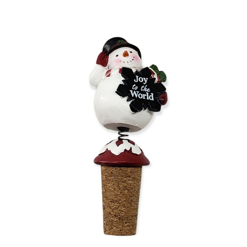 Snowman "Joy To The World" Wine Cork Stopper - Holiday Bottle Plug - Christmas G